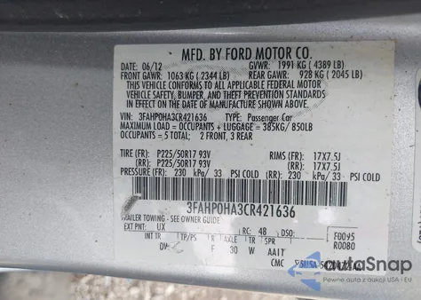 2012 Ford Fusion Se из США, поврежденный, VIN 3FAHP0HA3CR421636